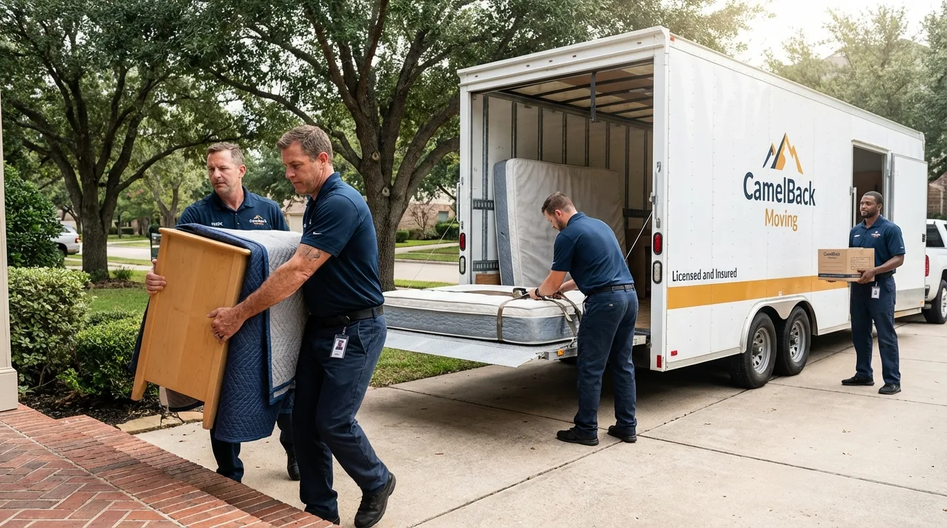 Crew loading residential truck for cross-state move from Dover, TN
