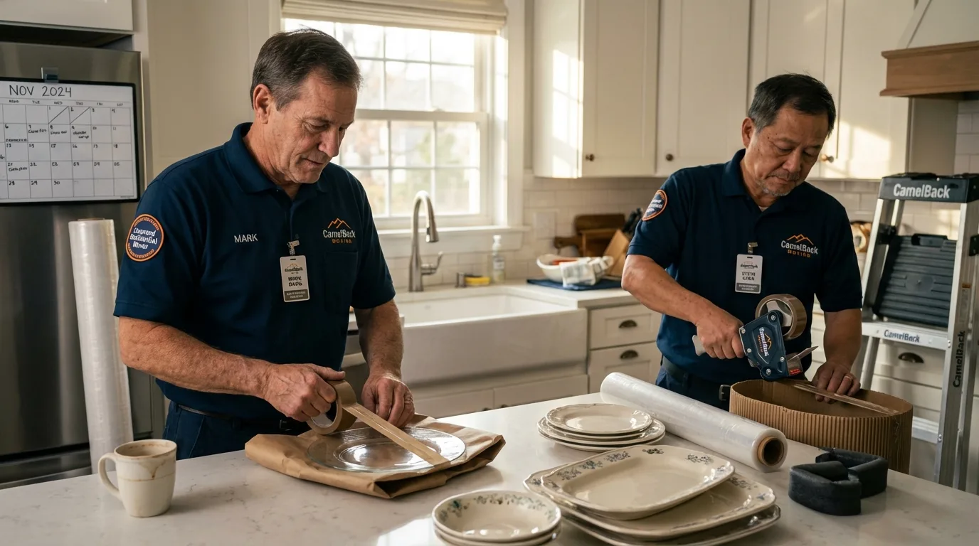 Professional crew packing kitchen dishware in Dover, TN